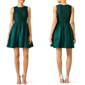 MONIQUE LHUILLIER Floral Lace Embroidered Sleeveless Fit Flare Cocktail Dress 8
